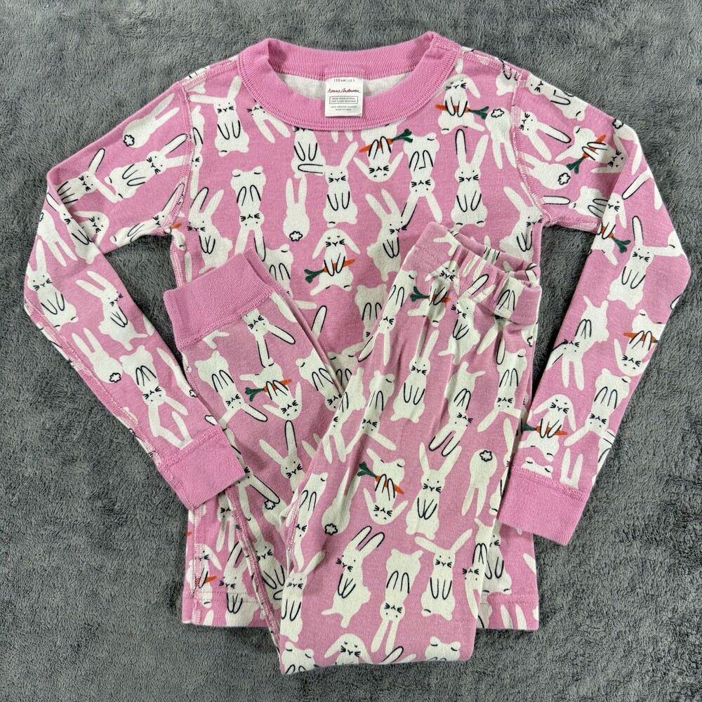 Hanna Andersson Long John Pajamas Organic Cotton Size 5 110 Cm Pink Bunny